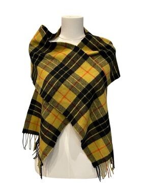 Johnstons of Elgin Yellow and Black Plaid Scarf with Red Accents